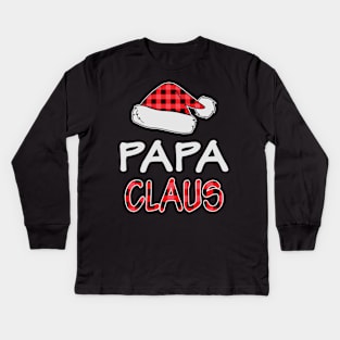Papa Claus Red Buffalo Plaid Santa Hat Matching Family Christmas gift Kids Long Sleeve T-Shirt